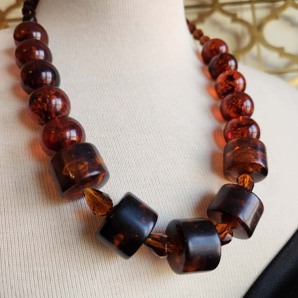 ✨️Chunky Vintage Brown Lucite Necklace - Tortoiseshell✨️ - Picture 13 of 15